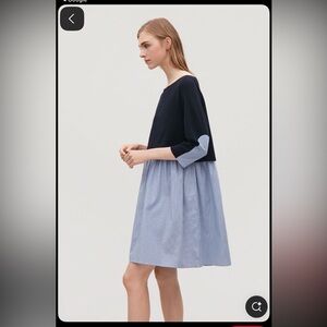 COS Navy White Cotton Dress Size Small S Women’s Spring!